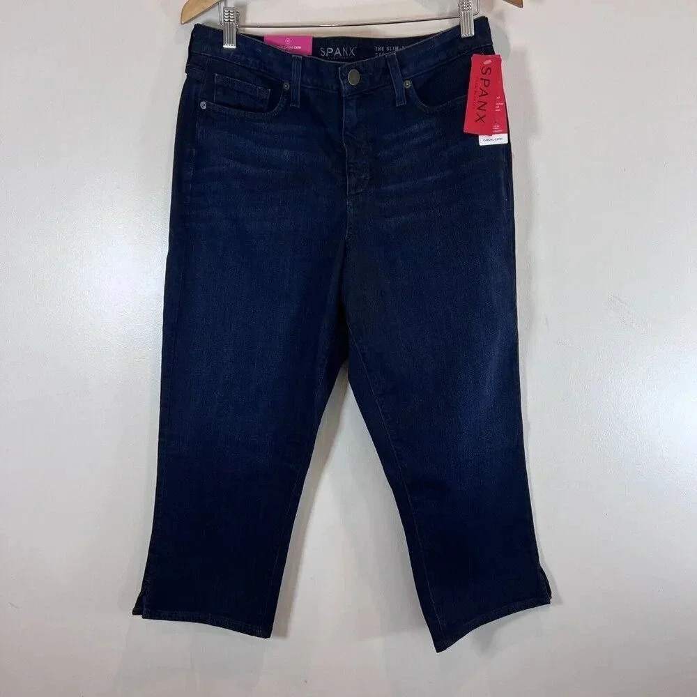 Spanx NWT Casual Capri Slim-X Dark Wash Blue Denim Size 30 Stretch 22" Inseam